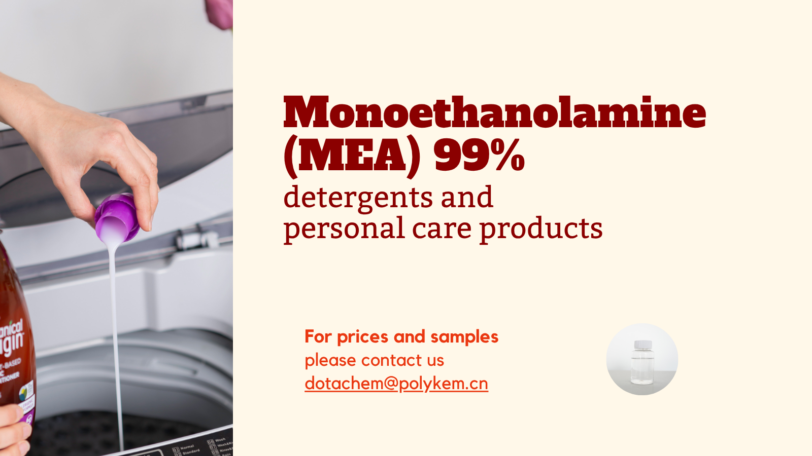 Monoetanolamiin (MEA) 99%: pesuainete ja isikuhooldustoodete põhikomponent